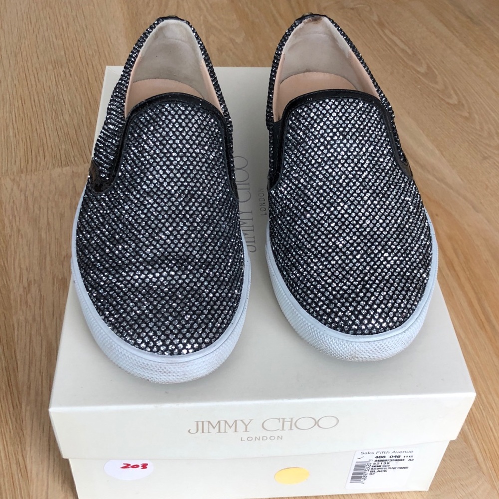 Jimmy choo black glitter slip on sneakers
